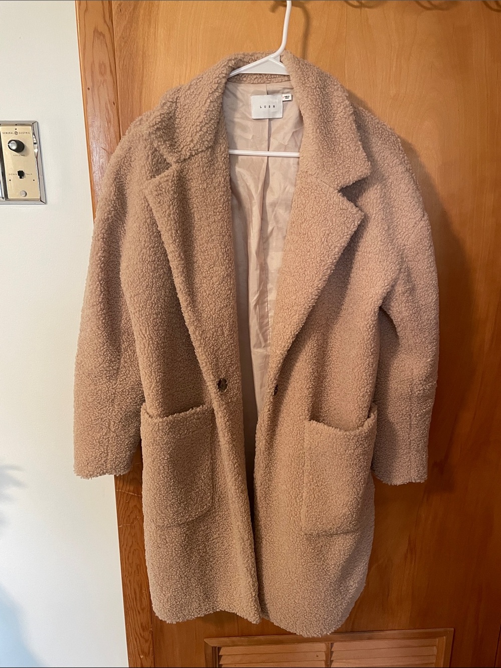 Lush Mauve Teddy Coat with Patch Pockets